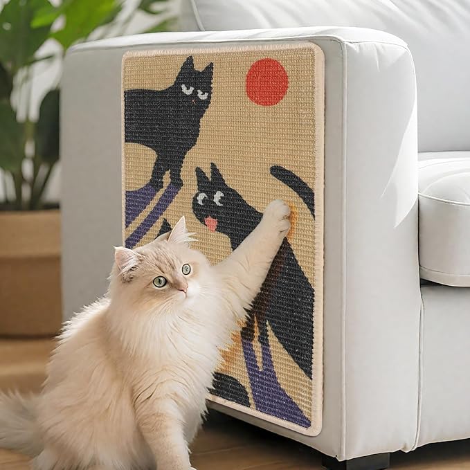 3-in-1 Sisal Cat Scratcher Mat 23.6x15.7'' Protects Carpet Couch & Furniture with Sticker Tape, Floor & Wall Cat Scratching Pad, Anti-Slip, Durable for Indoor Outdoor Cats (Warm Beige)