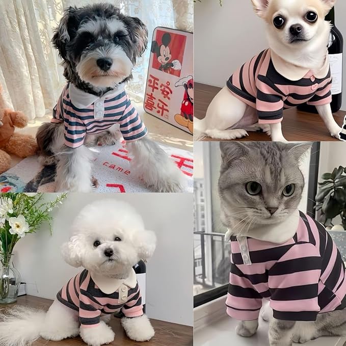 MANON ROSA Dog Clothes, Designer Boy Polo Shirt for Small Medium Dogs, Soft Puppy Outfit, Breathable Male Yorkie Chihuahua Shih Tzu Poodle Kitten Cat T-Shirt, Birthday Gifts - Pink, XXL, Fit 16-22lb