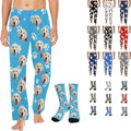 Artsadd Personalized Christmas Pajama Pants Socks for Men Custom Photo Pajama Bottoms for Men S-XXL