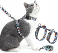 Halypet Cat Harness and Leash Set, Escape Proof 3-in-1 Adjustable Harness for Cats & Kitten, Soft Lightweight, Easy On & Control for Walking, Travel & Outdoor Use, Navy Floral, Medium