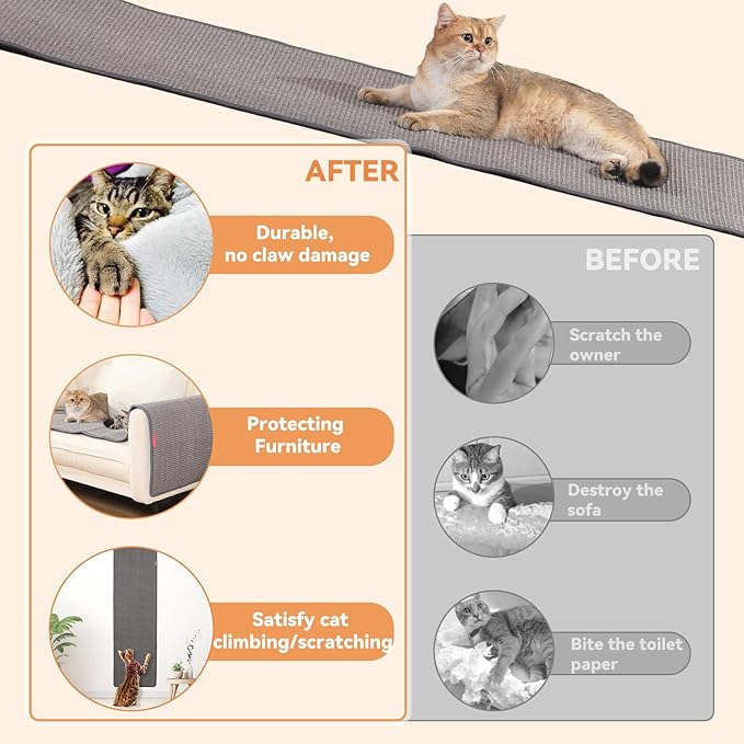 66.93x19.68x0.32 inch Thickened Cat Wall Scratcher Carpet, Cat Climbing Wall, Durable Cat Wall Furniture, Tall Cat Scratching Post, Wall Scratchers for Indoor Cats, Couch Sofa Protector (Grey)