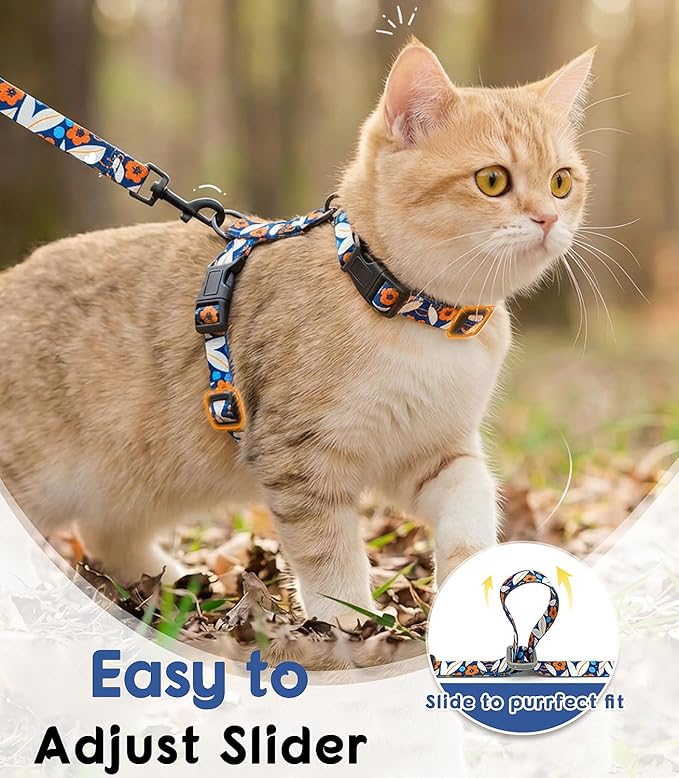 Halypet 2-Pack Cat Harness and Leash Set, Escape Proof 3-in-1 Adjustable Harness for Cats, Soft Lightweight, Easy On & Control for Walking, Travel & Outdoor Use, Navy Floral, Small