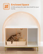 Feandrea Cat Litter Box Enclosure, Hidden Litter Box Furniture with Scratch Pad, Front Entry, Double Cabinet Doors, Modern Style, 31.5" Cat House Washroom Side End Table, White and Gold