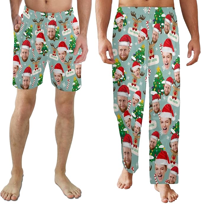 Custom Pajama Pants for Men, Personalized PJ Pants with Photos, Custom Mens Pajama Shorts, Gifts for Dad Husband