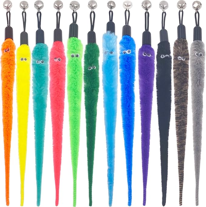 Cat Toy Worm Refills, 12 Pieces Interactive Cat Wand Attachments Worms Toy for Indoor Cats
