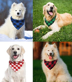 Christmas Plaid Bandana with Button, Fall Dual Layer Soft Cotton Triangle Dog Scarf Kerchief Washable Girl Boy Bandanas Adjustable Accessories for Small Medium Large Extra Large Puppy Pet
