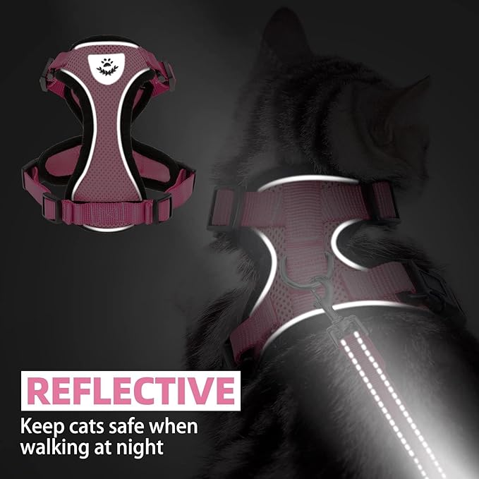 PUPTECK Cat Harness and Leash Set Escape Proof Reflective Cat Walking Harness Adjustable Soft Breathable Mesh Vest for Small Pets, Light Pink, M