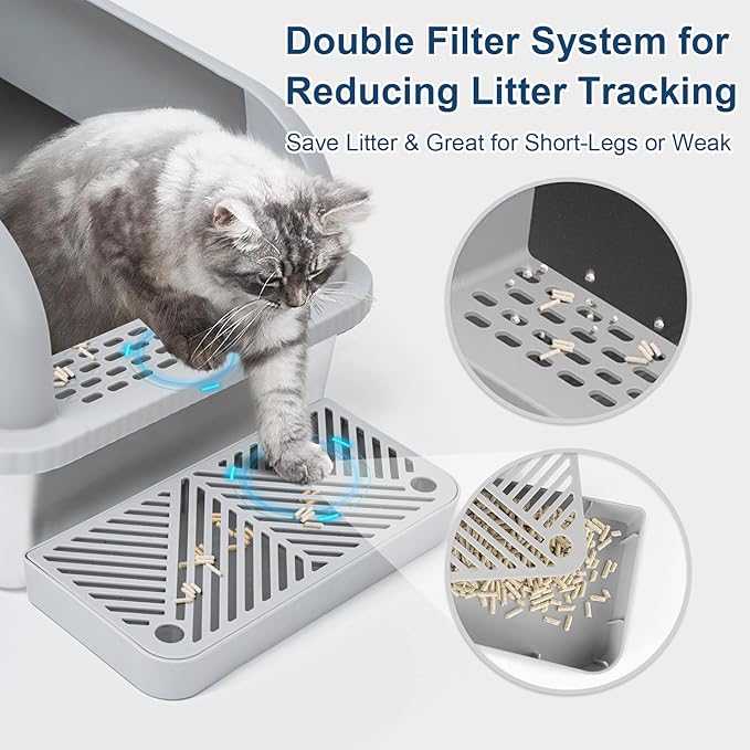 Enclosed Stainless Steel Cat Litter Box with Lid Extra Large Litter Box for Big Cats XL Metal Litter Pan Tray with High Wall Sides Enclosure, Non-Sticky, Anti-Leakage, Easy Cleaning