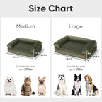 FUKUMARU Dog Couch Bed, Corduroy Cozy Cat Bed for Indoor Cats with Washable Cover, 28in Waterproof Orthopedic Dog Beds Sofa for Small Dogs and Large Cats, Cute Warm Cotton Pet Sofa, Green