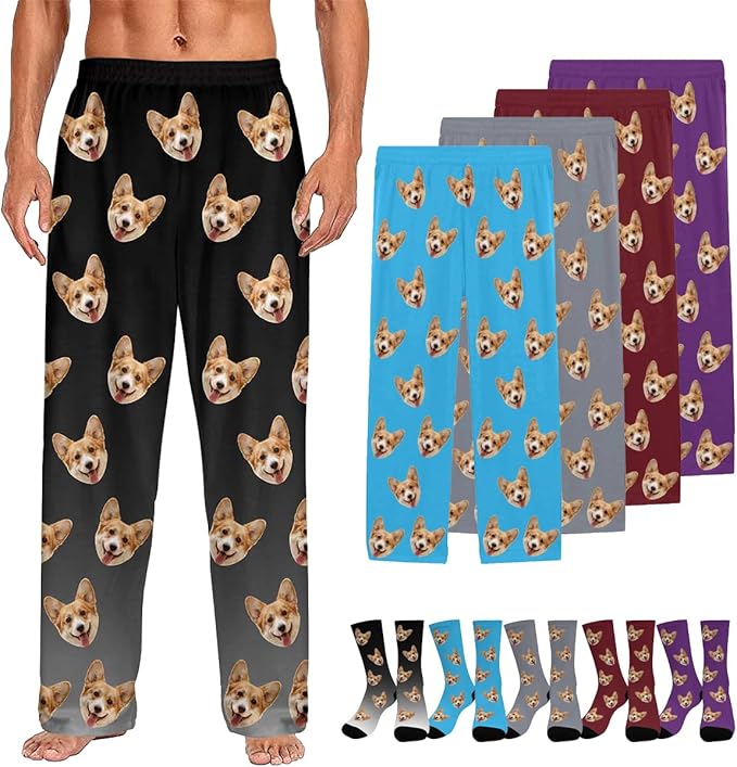 Custom Couple Pajama Pants Sock with Funny Face, Personalized PJ Anniversary Birthday Women Men Pants