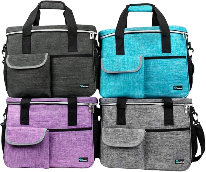 PetAmi Dog Travel Bag - Organizer with Food Container and Bowls, Supplies for Weekend Camping, Cat Diaper Bag (Charcoal, Large)