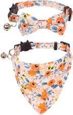 ADOGGYGO Floral Cat Collar with Bow Bandana, Removable Kitten Bowtie Scarf, Cute Flower Bow Bandana Collar for Cats Kittens