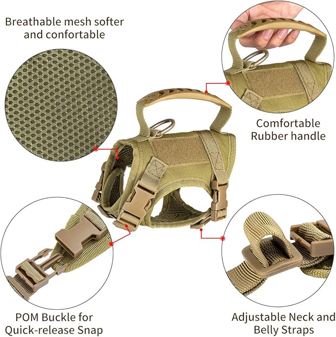 IronSeals Tactical Nylon Adjustable Dog Vest Harness Comfy Mesh Padding Puppy Vest with Quick-Release Buckle and Rubber Handle for Small Dog/Big Cat