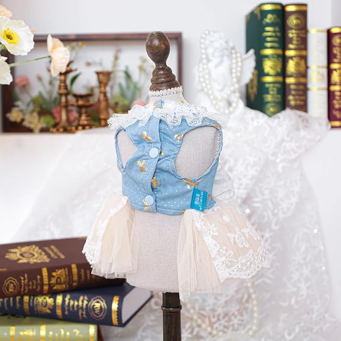 Fashion Sweet Puppy Dog Blingbling Princess Skirt Pet Dog Lace Cake Camisole Tutu Dress I-Blue XS