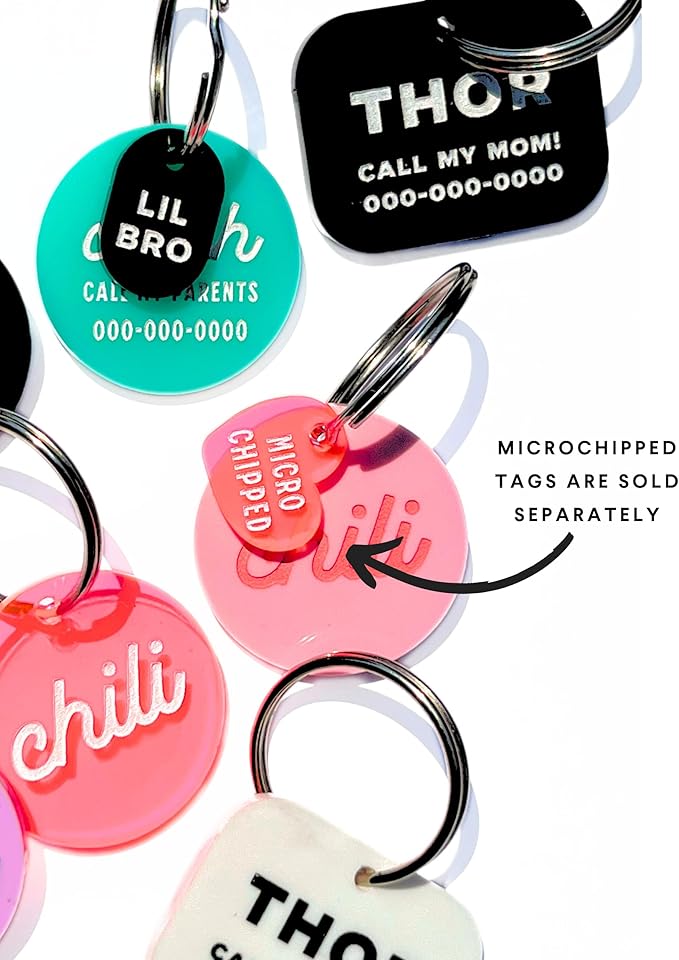 Personalized Pet ID Name Tag Charm – Custom Engraved Contact Information – Acrylic Collar Pendant w/Stainless Steel Ring for Harnesses – Lightweight for Dogs Cats (Wavy, Black)