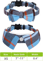 Faleela 2 Pack/Set Cat Collar with Cute Bow Tie and Bell,Breakaway Plaid Shirt Collar for Kitty Adjustable Safety