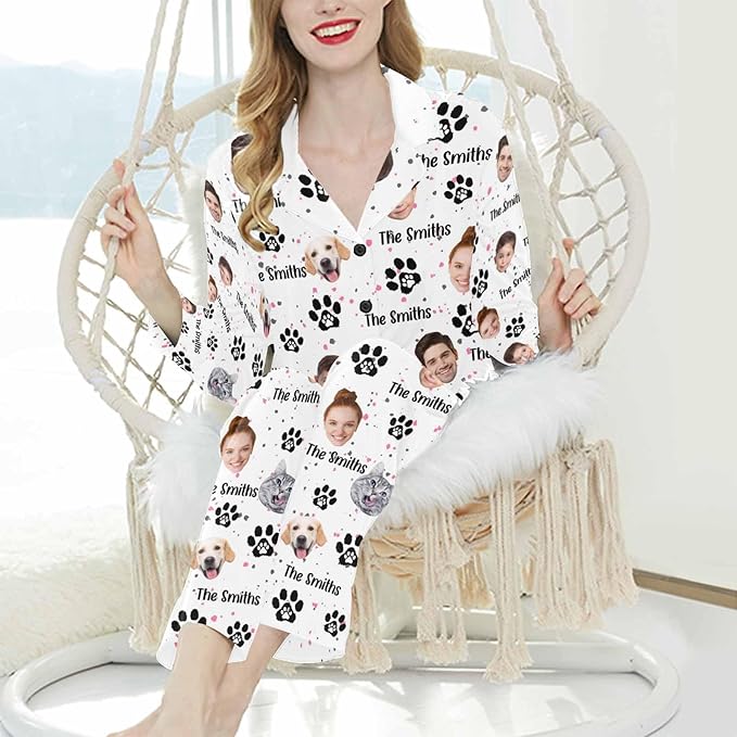 Artsadd Custom Pajamas for Women Men Family, Personalized Face Pjs Pajama Pants, Funny Pet Photo Loungewear Sleepwear Jammies