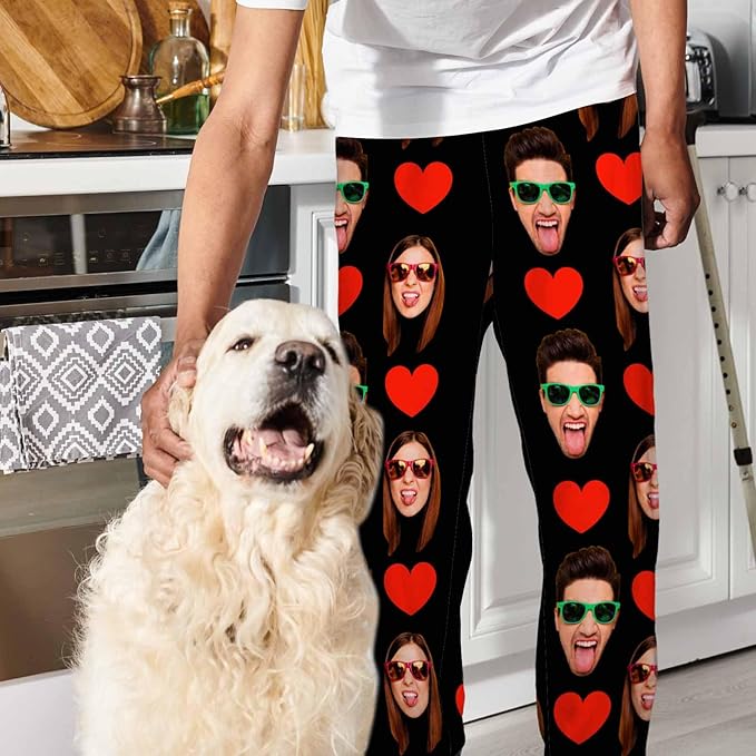 Artsadd Personalized Christmas Pajama Pants Socks for Men Custom Photo Pajama Bottoms for Men S-XXL