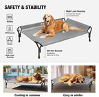 Veehoo Cooling Elevated Dog Bed, Raised Pet Cot with Guardrail & Slope Headrest, Durable Breathable Teslin Mesh, Non-Slip Feet, Washable Dog Couch Bed for Indoor & Outdoor, Medium 39.5" x 28", Gray