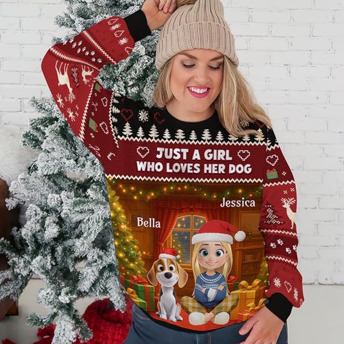 Wrappiness A Girl And Her Dog Christmas Sweatshirt - Cozy Unisex Fit Custom Shirt - Cute for Women Pet Lovers