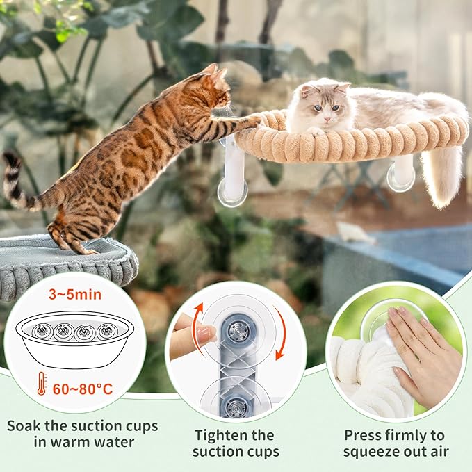 Sunhoo Cat Window Perch Bed Foldable Kitty Windowsill Hammock Shelf Seat Large Cats Suction Cup Indoor Kitten Window Sill Lounger with Soft Plush Cushion Machine Washable 21.26 * 11.8in (Grey，M)