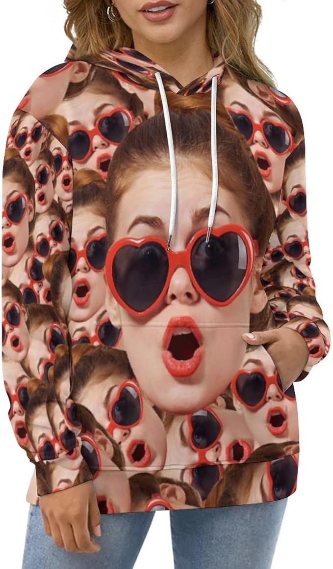 Artsadd Custom Face Unisex athletic Pockets Sweatshirt Loose Hoodie Custom Christmas Long Sleeve Sweatshirt Hooded Pullover