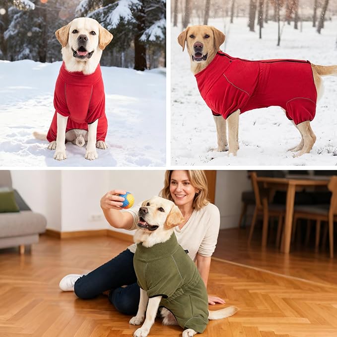 Mihachi Dog Snow Jacket Dog Coat Soft Fleece Pullover Pajamas, Pet Windproof Warm Cold Weather Jacket with Zipper, Reflective Jumpsuit Apparel Outfit Clothes for Medium Dog, Red M