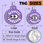 Bad Tags Personalized Dog and Cat ID Tags in 25+ Designs and 2 Sizes - 5 Lines of Custom Engraved Text - Funny Cute Personalized Pet Tags (Silently Judging - Purple, Large (1.25 inch))