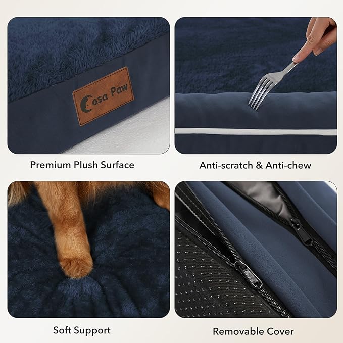 Orthopedic Dog Beds for Extra Large Dogs, Waterproof Egg Crate Foam XL Dog Bed with Sides 45x35Inch, Big Dogs Couch Beds with Removable Washable Cover and Nonskid Bottom, Navy Blue