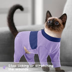 QBLEEV Cat Clothes, Soft Cat Sweaters for Cats Only, Kitten Surgery Recovery Suit Onesie Pajamas, Four Legs Cats Shirts Apparel Clothing for Hair Loss Prevention, Purple, XL