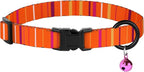 4PCS Breakaway Cat Collars with Bell - Cute Soft Adjustable Safety Kitten Collars 4-Pack - Nylon Pet Collars Nature Tribal Striped Floral Space Aztec Flowers Print (Striped)