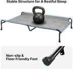 Veehoo Outdoor Elevated Dog Bed, 53" XXL Raised Dog Bed with Headrest Sides, Washable Cooling Dog Cot with Non-Skid Feet, Breathable Mesh, Portable Pet Hammock for Indoor or Camping, Black Silver