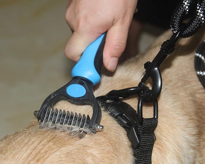 Maxpower Planet Pet Grooming Brush - Double Sided Dematting Undercoat Rake for Dogs and Cats, Extra Wide Pet Brush to Reduce Shedding by 95% (Blue, S)