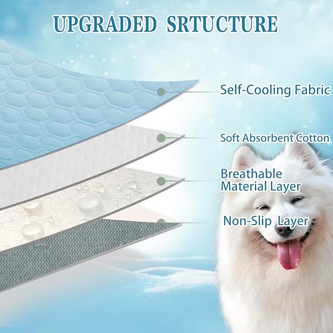Cooling Mat for Dogs Thicken Pad for Cats,Rabbit&Medium,Large Dogs Internal Arc-Chill Cool Fiber Dog Cooling Mat Non-Slip Washable Summer Pet Outdoor Bed