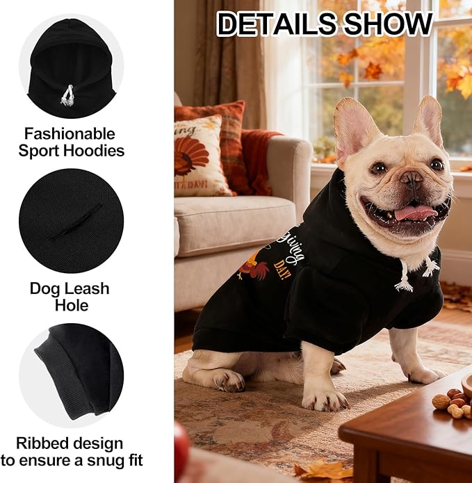 EXPAWLORER Fall Dog Hoodie-Soft and Warm Dog Sweaters, Pet Clothes Autumn Winter Coat Sweatshirt with Thanksgiving Turkey Theme Print for Puppy,Cat, Small Medium Large Dogs