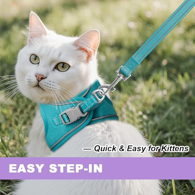 Cat Harness and Leash Set,Escape Proof Kitten Harness,Step in Adjustable Soft Lightweight,Easy Control,Reflective Strips Comfortable for Walking Travel(Ocean Blue,XXXS)