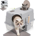 Extra Large Stainless Steel Litter Box with Lid, High Sided Enclosed Metal Cat Litter Box, Dog Proof Front Entry Top Exit, Odor Control, Easy to Clean, Leak Proof, Included Scoop & Mat