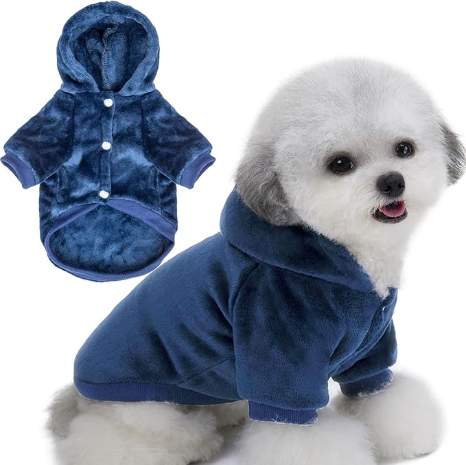 FabriCastle Dog Hoodie Sweater for Small Dogs Boy and Girl, Dog Clothes XS XXS Puppy Sweatshirt, Pet Outfit, Cat Clothing Super Soft Warm Snap On Closure (Navy, Small)