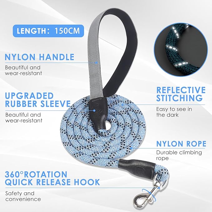 Dog Harness and Leash Set, No Pull Saddle Style Pet Harness, Breathable Mesh Adjustable Reflective Dog Vest for Dogs and Cat Medium Small Harness 2 D-Rings (Blue, M)
