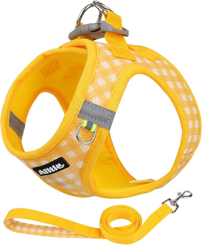 AIITLE Breathable Mesh Dog Vest Harness, No Pull Escape Proof Vest Harnesses with Reflective Bands, Adjustable Plaid Pet Outdoor Harnesses for Small and Medium Dogs Yellow M