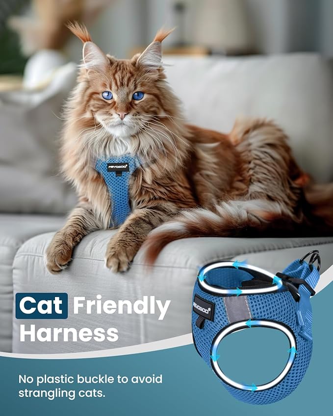 FAYOGOO Cat Harness, Cat Leash and Harness Set for Walking Escape Proof, Harness for Small Cats/Small Dogs, Large Kitten/Puppy Harness and Leash, Harness for Cats S-XXL(Tranquil Teal, Medium)