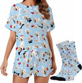Custom Short Pajamas Set with Face Photo Women‘s Sleepwear Tee Personalized PJ Short Loungewear Set fot Her