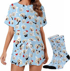 Custom Short Pajamas Set with Face Photo Women‘s Sleepwear Tee Personalized PJ Short Loungewear Set fot Her