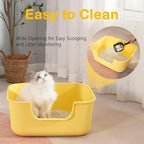 Large Cat Litter Box with High Sides,Cat Boxes for Indoor Cats,Cat Litter Pan for Kitty,Litter Box with Low Entry,Easy to Clean,Anti-Splashing (Grey-Long Side Entry)