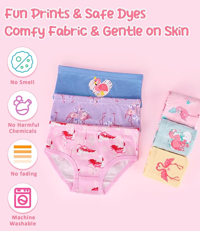 Girls and Toddlers 100% Cotton Underwear Tagless Soft Panties Size 2-3T,4-5T,6,8,10,12 (6-Pack)
