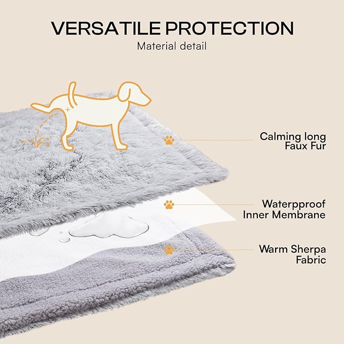 Luciphia Large Waterproof Dog Blanket for Pet Washable Liquid Proof Bed Intimacy Protection Shaggy Plush Calming Long Faux Fur Couch Cover Calming Cat Throw Blankets, Mist Grey, 50" x 60"
