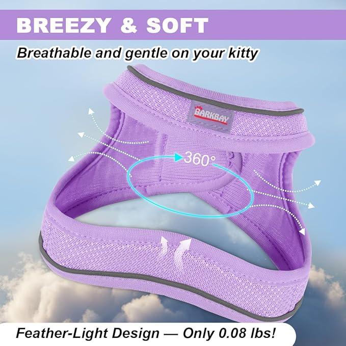 Cat Harness and Leash Set,Escape Proof Kitten Harness,Step in Adjustable Soft Lightweight,Easy Control,Reflective Strips Comfortable for Walking Travel(Violet Purple,XS)