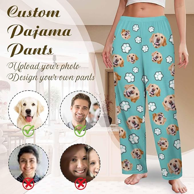 Custom Couple Pajama Pants Sock with Funny Face, Personalized PJ Anniversary Birthday Women Men Pants