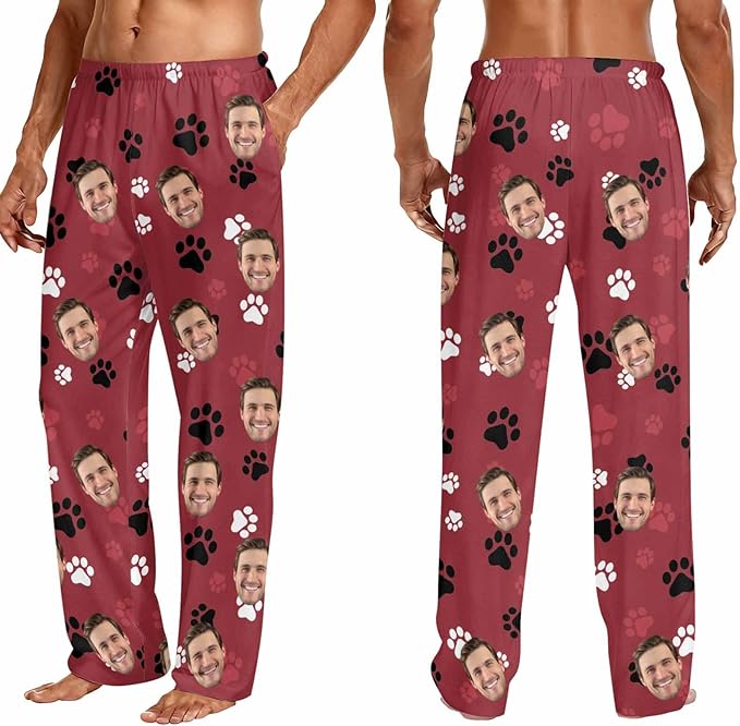 Custom Couple Pajama Pants Sock with Funny Face, Personalized PJ Anniversary Birthday Women Men Pants