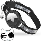 Breakaway AirTag Cat Collar, Reflective Cat Tracker Collar with Air Tag Holder and Bell, Safety Elastic Band Cat GPS Collars for Girl Boy Cats, Kittens and Puppies (Black, 8-13'')